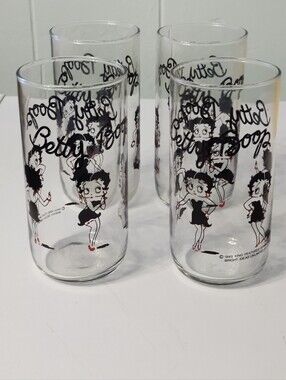 1993 Libby Betty Boop Clear Glass Tumbler Set Of 4.